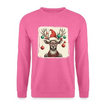Rentier mit Weihnachtskugeln und Mütze - Unisex Pullover - Pink - Vorne