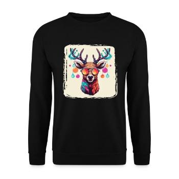 Renne avec boules de Noël et chapeau - Sweat-shirt Unisexe - noir - Devant - Alina (178cm) & Michal (187cm)