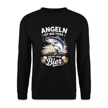 Angeln ist wie Yoga nur mit mehr Bier – Angelshirt - Unisex Pullover - Schwarz - Vorne - Alina (178cm) & Michal (187cm)