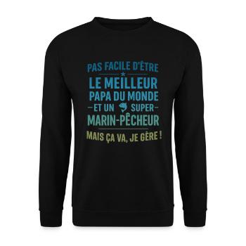 Super Papa Marin-Pêcheur cadeau fête des pères - Sweat-shirt Unisexe - noir - Devant - Alina (178cm) & Michal (187cm)