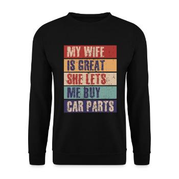 Meine Frau ist großartig, sie lässt mich Autoteile - Unisex Pullover - Schwarz - Vorne - Alina (178cm) & Michal (187cm)