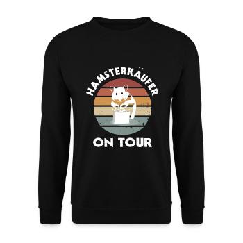 Shopping Shoppen Hamsterkäufer Humor Spruch Design - Unisex Pullover - Schwarz - Vorne - Alina (178cm) & Michal (187cm)