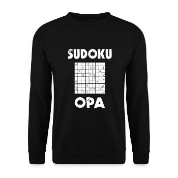 Sudoku Opa Rätsel Design - Unisex Pullover - Schwarz - Vorne - Alina (178cm) & Michal (187cm)