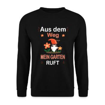 Der Garten ruft- Gärtner Gartenarbeit Spruch - Unisex Pullover - Schwarz - Vorne - Alina (178cm) & Michal (187cm)