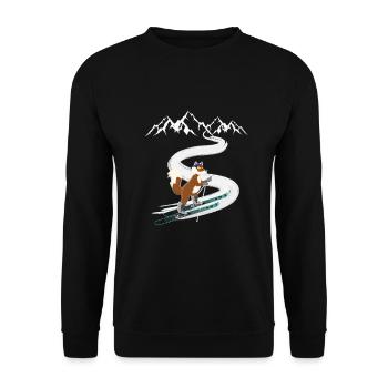 Skitour Tourenski Fuchs Berg Motiv - Unisex Pullover - Schwarz - Vorne - Alina (178cm) & Michal (187cm)