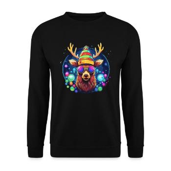 Renne avec boules de Noël et chapeau - Sweat-shirt Unisexe - noir - Devant - Alina (178cm) & Michal (187cm)