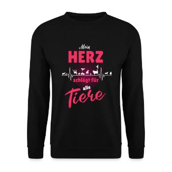 Tierschutz Herz schlägt für alle Tiere - Unisex Pullover - Schwarz - Vorne - Alina (178cm) & Michal (187cm)