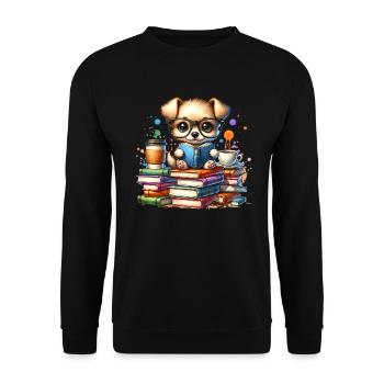 Lesen ist mein Hobby: Niedlicher Welpe mit Brille - Unisex Pullover - Schwarz - Vorne - Alina (178cm) & Michal (187cm)