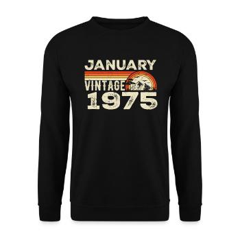 Janvier 1975 Vintage Anniversaire 1975, Né en 1975 - Sweat-shirt Unisexe - noir - Devant - Alina (178cm) & Michal (187cm)