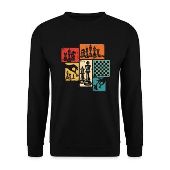 Pièces d’échecs Pièces d’échecs Échiquier Joueur d’échecs - Sweat-shirt Unisexe - noir - Devant - Alina (178cm) & Michal (187cm)