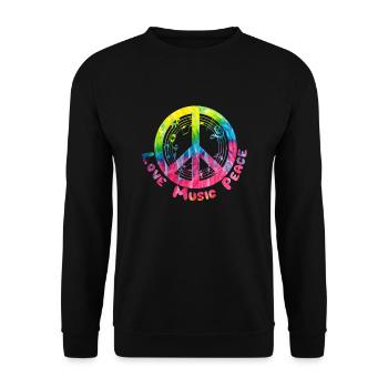 Musik Hippie Music Geschenk Peace Frieden Liebe - Unisex Pullover - Schwarz - Vorne - Alina (178cm) & Michal (187cm)