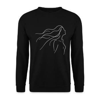 Elegant Breeze: Minimalist Girl Silhouette Tee - Unisex Pullover - Schwarz - Vorne - Alina (178cm) & Michal (187cm)