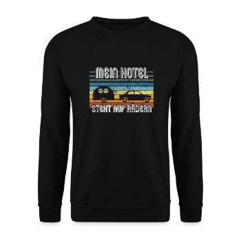 Wohnwagen Hotel Camping - Unisex Pullover - Schwarz - Vorne - Alina (178cm) & Michal (187cm)