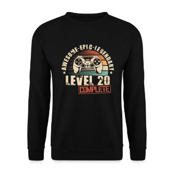 20. Geburtstag Gamer 20 Jahre Level 20 Complete - Unisex Pullover - Schwarz - Vorne - Alina (178cm) & Michal (187cm)