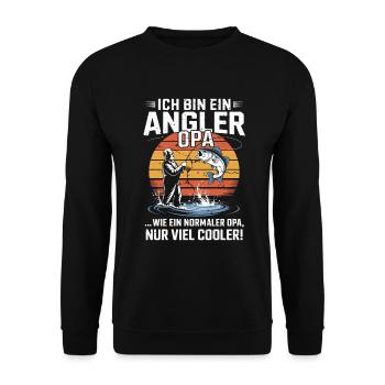 Ich bin ein Angler Opa – cooler Opa Angelshirt - Unisex Pullover - Schwarz - Vorne - Alina (178cm) & Michal (187cm)