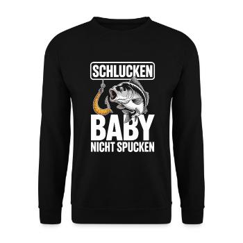 Schlucken Baby nicht Spucken – Lustiges Angelshirt - Unisex Pullover - Schwarz - Vorne - Alina (178cm) & Michal (187cm)