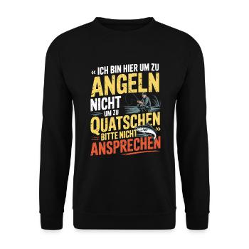Ich bin hier zum Angeln, nicht zum Quatschen Shirt - Unisex Pullover - Schwarz - Vorne - Alina (178cm) & Michal (187cm)
