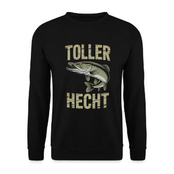 Toller Hecht – Lustiges Angelshirt für Angler - Unisex Pullover - Schwarz - Vorne - Alina (178cm) & Michal (187cm)