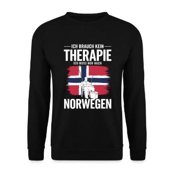 Ich brauch keine Therapie – Angeln in Norwegen - Unisex Pullover - Schwarz - Vorne - Alina (178cm) & Michal (187cm)