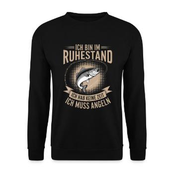 Ruhestand Shirt – Ich hab keine Zeit muss Angeln - Unisex Pullover - Schwarz - Vorne - Alina (178cm) & Michal (187cm)