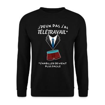 j' peux pas j'ai télé travail cool - Sweat-shirt Unisexe - noir - Devant - Alina (178cm) & Michal (187cm)