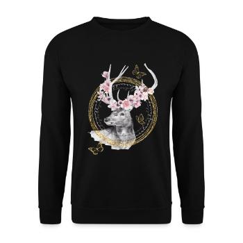 * Deer with flower antlers * in water fabtechnic - Unisex Sweatshirt - black - Front - Alina (178cm) & Michal (187cm)