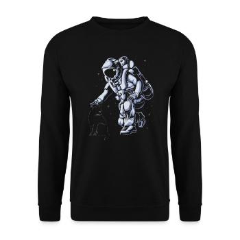 Astronaut petting a cat in space Galactic Kitten - Unisex Sweatshirt - black - Front - Alina (178cm) & Michal (187cm)