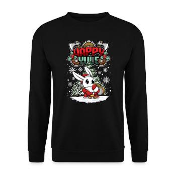 Happy Yule Viking Christmas Rabbit - Unisex Pullover - Schwarz - Vorne - Alina (178cm) & Michal (187cm)