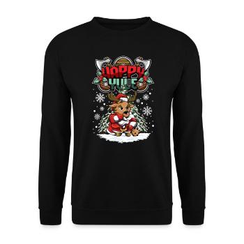 Happy Yule Viking Christmas Deer Stag - Unisex Pullover - Schwarz - Vorne - Alina (178cm) & Michal (187cm)