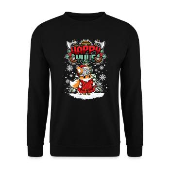 Happy Yule Viking Christmas Fox - Unisex Pullover - Schwarz - Vorne - Alina (178cm) & Michal (187cm)