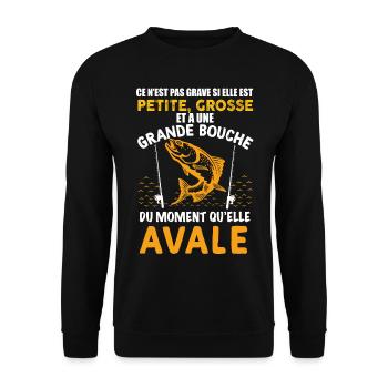 Pêcheur Humour Poisson Grande Bouche - Sweat-shirt Unisexe - noir - Devant - Alina (178cm) & Michal (187cm)