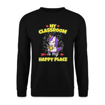 My Classroom Is My Happy Place Elementary Teacher - Unisex Pullover - Schwarz - Vorne - Alina (178cm) & Michal (187cm)