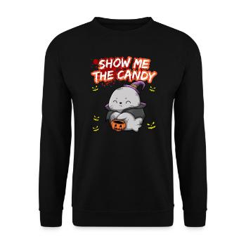 Show Me The Candy Halloween Costume Trick Or Treat - Unisex Sweatshirt - black - Front - Alina (178cm) & Michal (187cm)