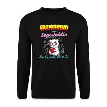 Erzieherin Weil Superheldin Kein Beruf Ist Kita - Unisex Pullover - Schwarz - Vorne - Alina (178cm) & Michal (187cm)