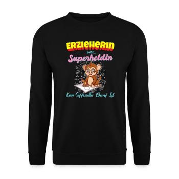 Erzieherin Weil Superheldin Kein Beruf Ist Kita - Unisex Pullover - Schwarz - Vorne - Alina (178cm) & Michal (187cm)