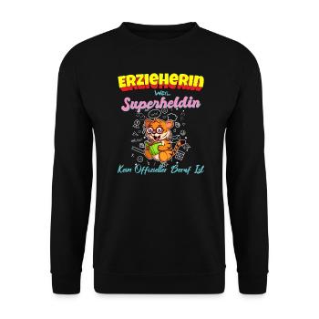 Erzieherin Weil Superheldin Kein Beruf Ist Kita - Unisex Pullover - Schwarz - Vorne - Alina (178cm) & Michal (187cm)