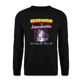 Erzieherin Weil Superheldin Kein Beruf Ist Kita - Unisex Pullover - Schwarz - Vorne - Alina (178cm) & Michal (187cm)