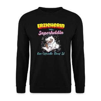 Erzieherin Weil Superheldin Kein Beruf Ist Kita - Unisex Pullover - Schwarz - Vorne - Alina (178cm) & Michal (187cm)