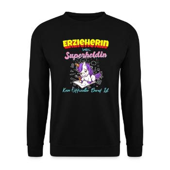 Erzieherin Weil Superheldin Kein Beruf Ist Kita - Unisex Pullover - Schwarz - Vorne - Alina (178cm) & Michal (187cm)