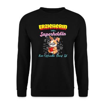Erzieherin Weil Superheldin Kein Beruf Ist Kita - Unisex Pullover - Schwarz - Vorne - Alina (178cm) & Michal (187cm)