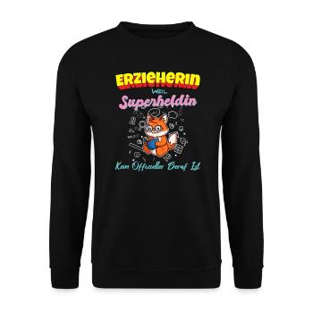 Erzieherin Weil Superheldin Kein Beruf Ist Kita - Unisex Pullover - Schwarz - Vorne - Alina (178cm) & Michal (187cm)