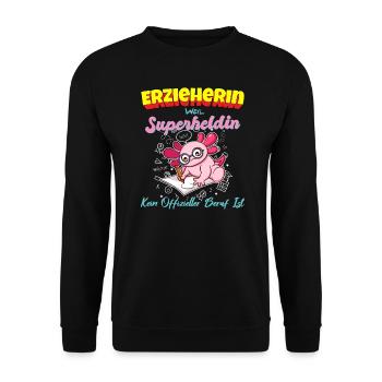 Erzieherin Weil Superheldin Kein Beruf Ist Kita - Unisex Pullover - Schwarz - Vorne - Alina (178cm) & Michal (187cm)