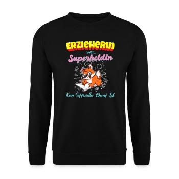 Erzieherin Weil Superheldin Kein Beruf Ist Kita - Unisex Pullover - Schwarz - Vorne - Alina (178cm) & Michal (187cm)