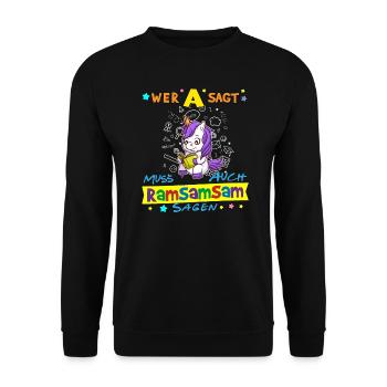 Wer A Sagt Muss Auch Ramsamsam Sagen Kita Erzieher - Unisex Pullover - Schwarz - Vorne - Alina (178cm) & Michal (187cm)