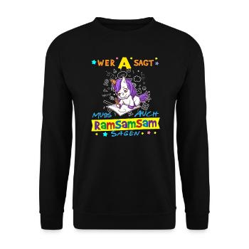 Wer A Sagt Muss Auch Ramsamsam Sagen Kita Erzieher - Unisex Pullover - Schwarz - Vorne - Alina (178cm) & Michal (187cm)
