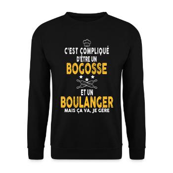 Mon Boulanger est un Beau Gosse Idée Cadeau Homme - Sweat-shirt Unisexe - noir - Devant - Alina (178cm) & Michal (187cm)