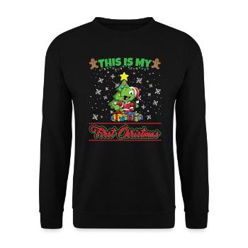 This Is My First Christmas Toddler One Year X-Mas - Unisex Pullover - Schwarz - Vorne - Alina (178cm) & Michal (187cm)
