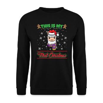 This Is My First Christmas Toddler One Year X-Mas - Unisex Pullover - Schwarz - Vorne - Alina (178cm) & Michal (187cm)
