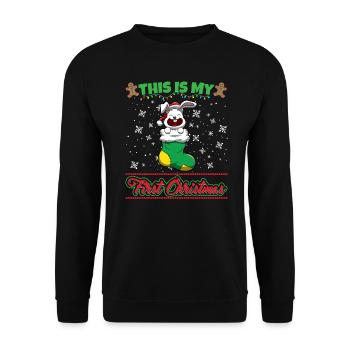 This Is My First Christmas Toddler One Year X-Mas - Unisex Pullover - Schwarz - Vorne - Alina (178cm) & Michal (187cm)