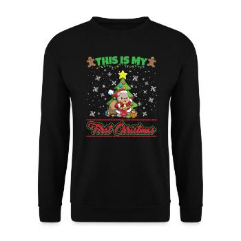 This Is My First Christmas Toddler One Year X-Mas - Unisex Pullover - Schwarz - Vorne - Alina (178cm) & Michal (187cm)